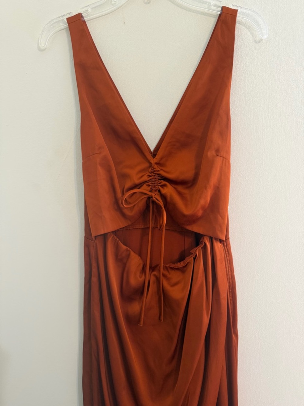 Abercrombie & Fitch Rust Satin Cutout MaxiDress Sz XS Boho Beachy Night Out Slit - Picture 5 of 7
